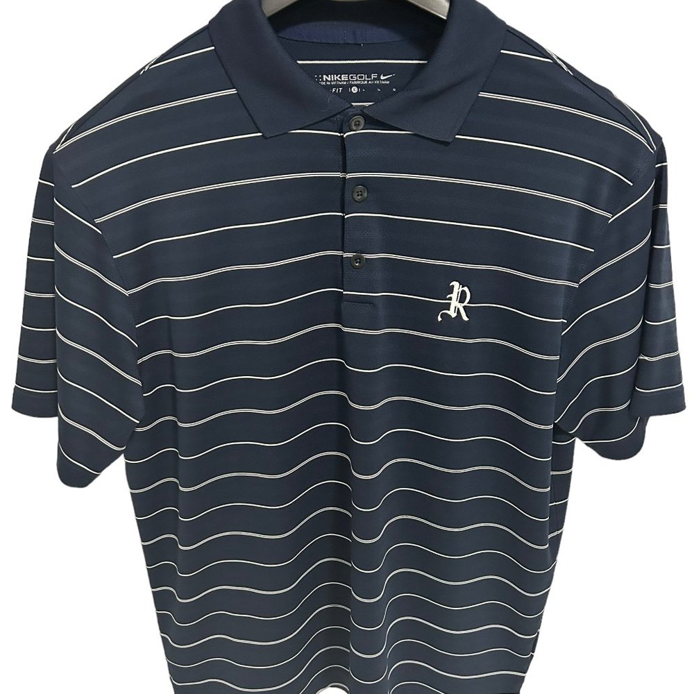 Nike Mens Dri Fit Golf Polo Size Large Striped Blue 100% Polyester Logo